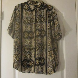 Alfred Dunner Button Front Top. Multi-color Abstract&Geometric Pattern SS Sz.14